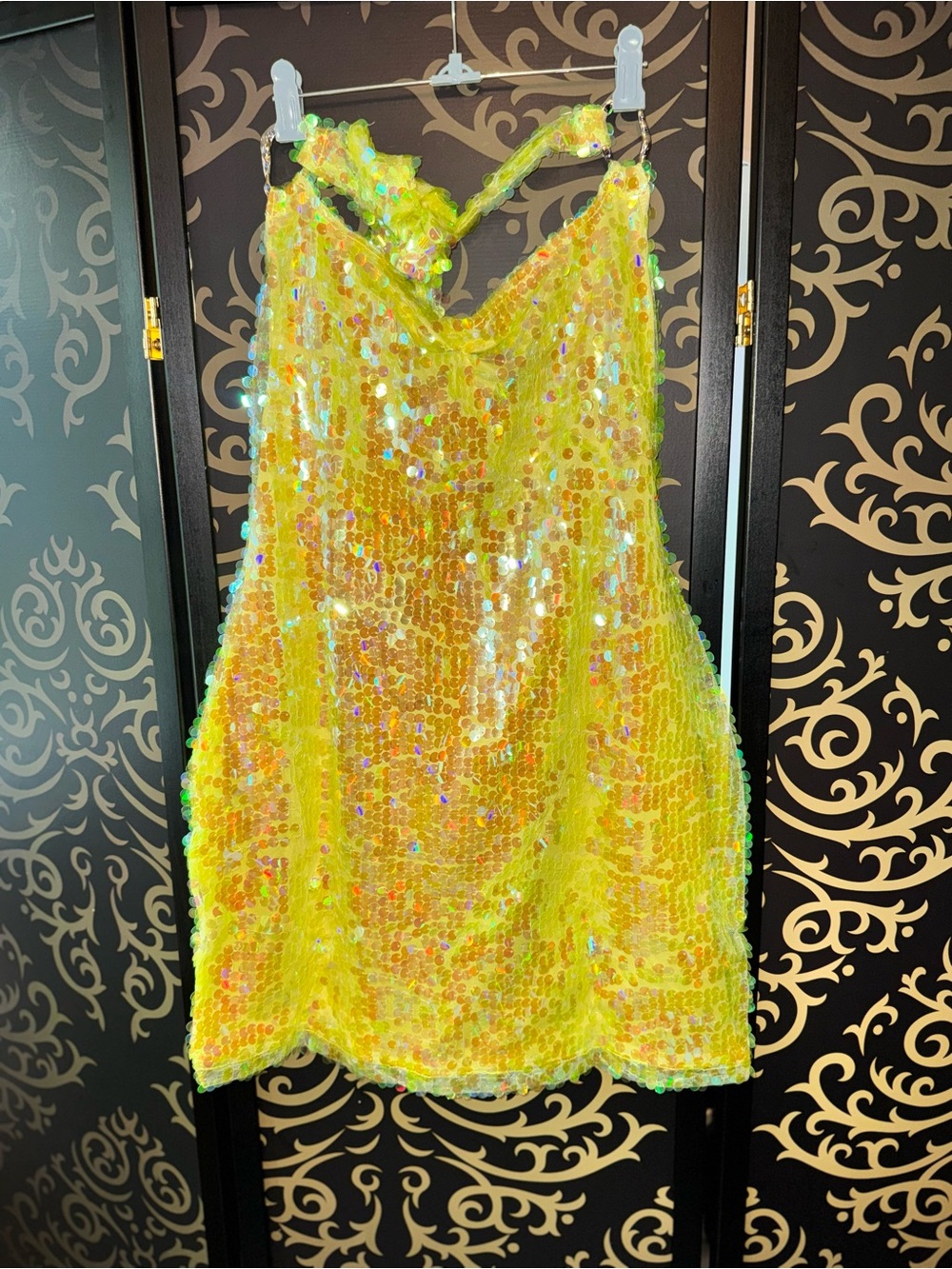 Fashion Nova Neon Yellow Sequin Dress - Picture 2 of 8